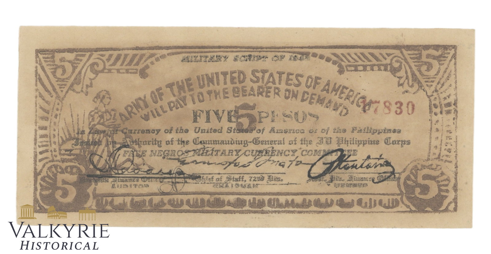 Philippines - Free Negros Military Currency Committee, 5 Pesos, 1943, Pick S712, XF/EF,: Philippines - Free Negros Military Currency Committee, 5 Pesos, 1943, Pick S712, XF/EF, Shipping flat cost $25 it doesn't matter how many items you win. you pay just $25 for shipping.
