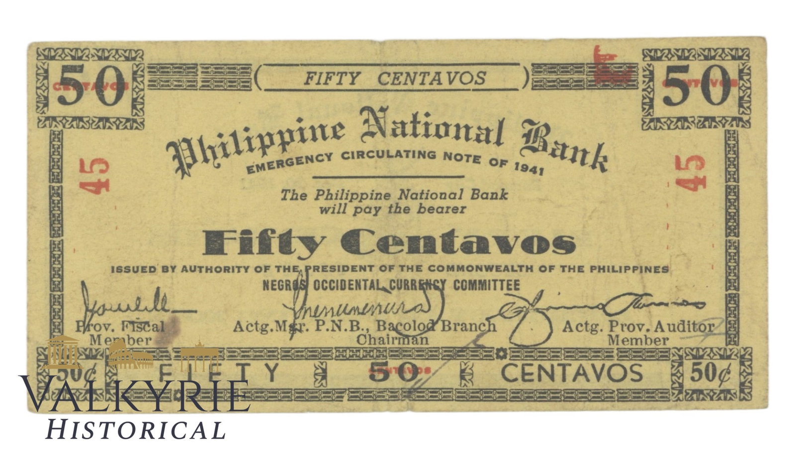 Philippines – Negros Occidental, 50 Centavos, 1941, Pick S623a, F, (1 of 2)