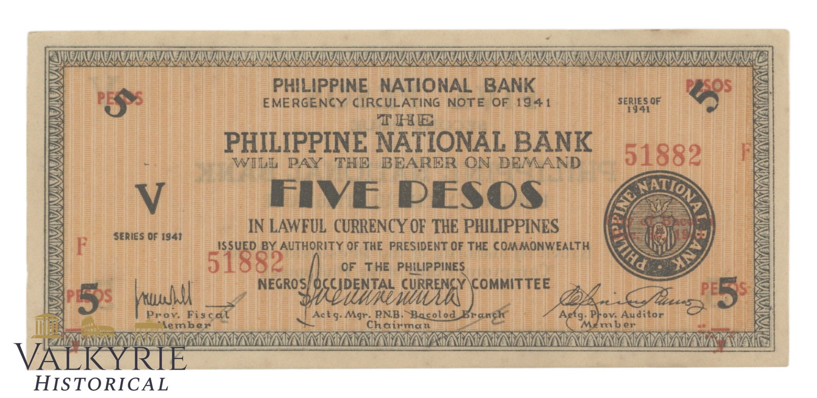 Philippines – Negros Occidental, 1 Peso, 1941, Pick S626, XF/EF+, (1 of 2)