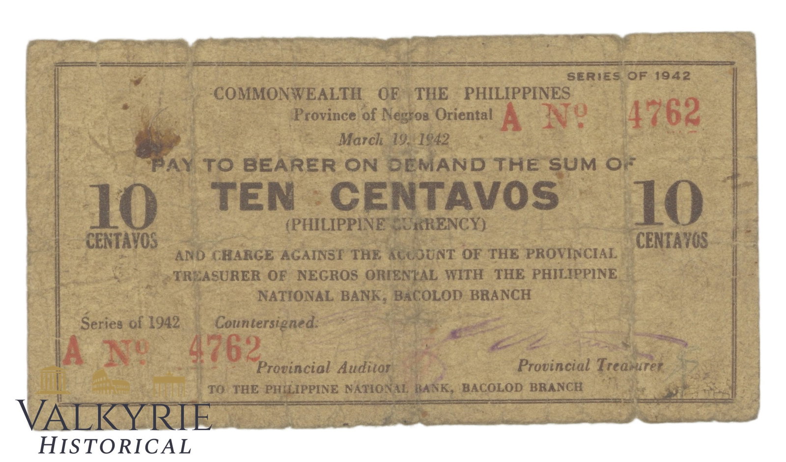 Philippines – Negros Oriental, 10 Centavos, 1942, Pick S652, G,: Philippines – Negros Oriental, 10 Centavos, 1942, Pick S652, G, Shipping flat cost $25 it doesn't matter how many items you win. you pay just $25 for shipping.
