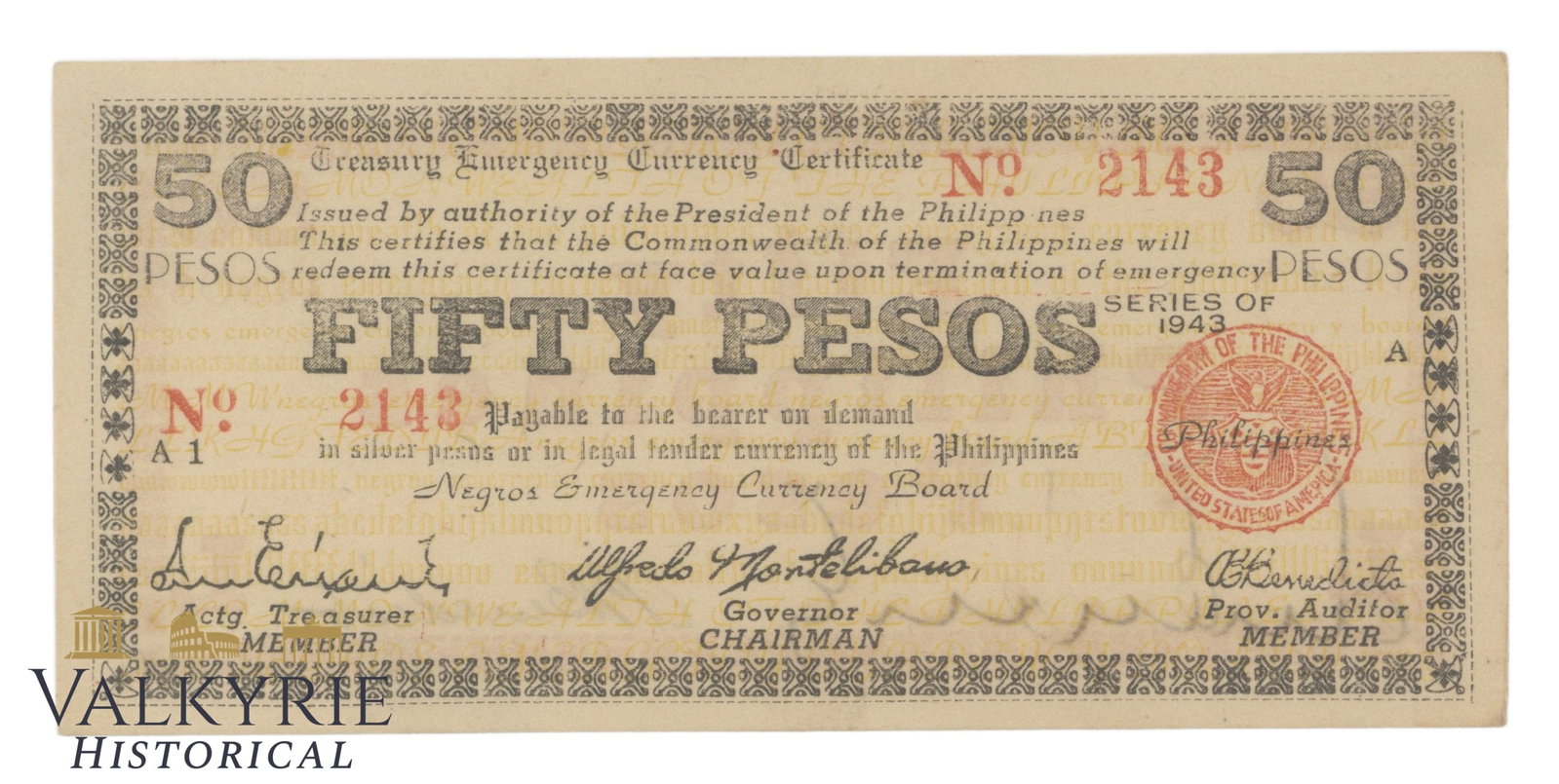Philippines – Negros Oriental, 50 Pesos, 1943, Pick S665, XF/EF+ (1 of 2)