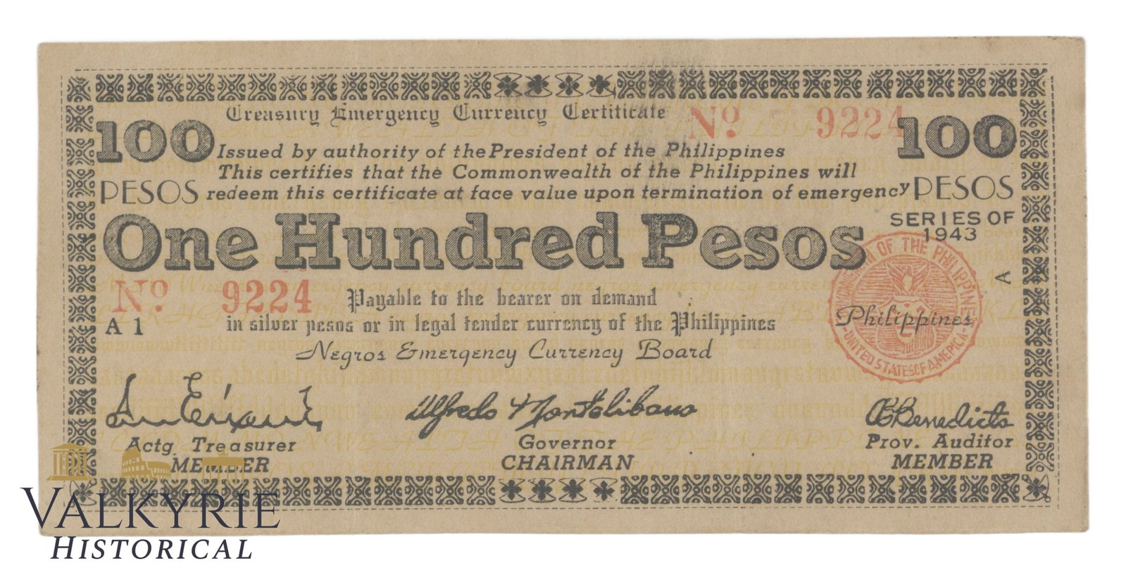 Philippines – Negros Oriental, 100 Pesos, 1943, Pick S666, F- (1 of 2)