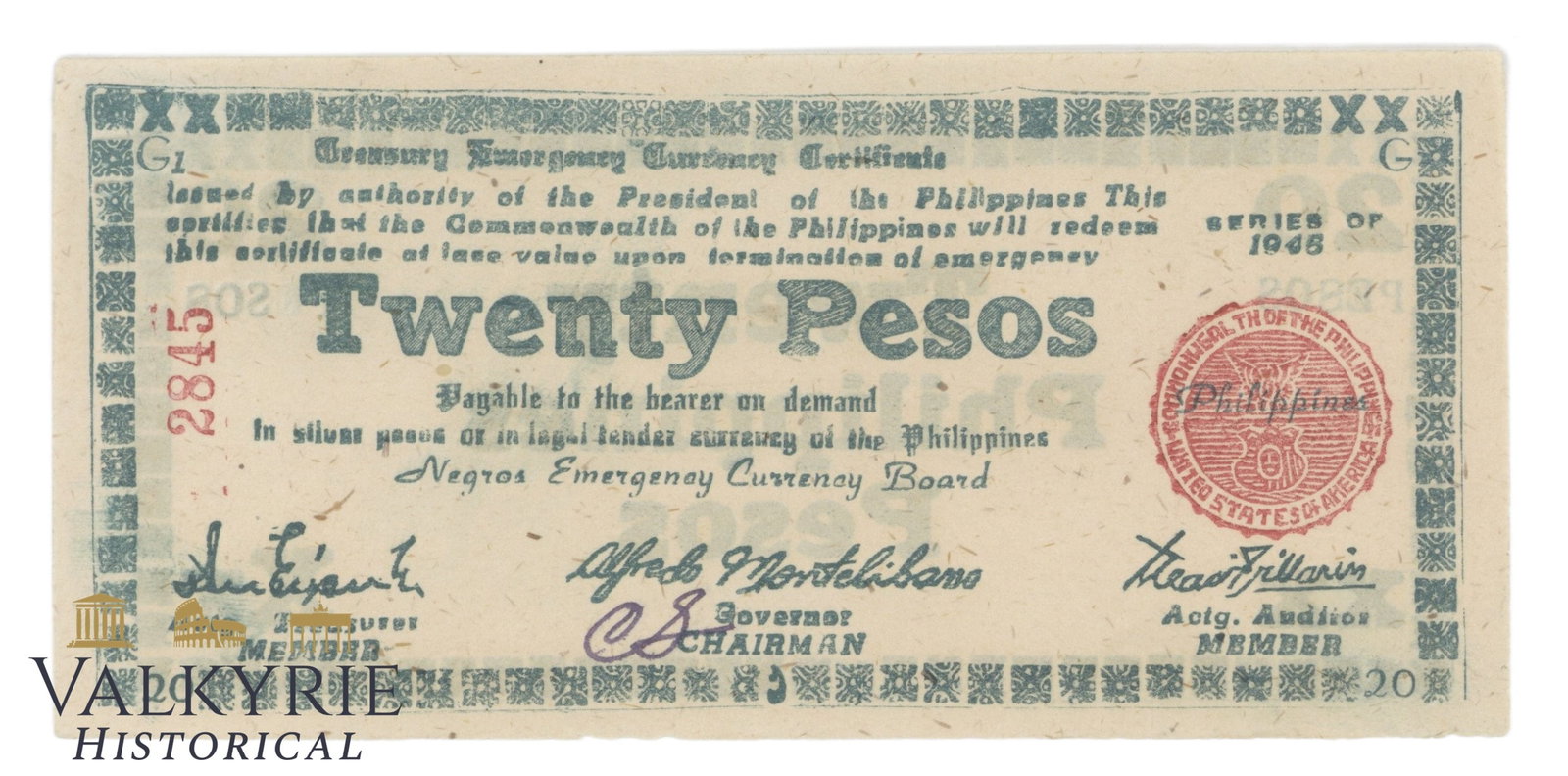 Philippines – Negros, 20 Pesos, 1945, Pick S685, XF/EF+, (1 of 2)