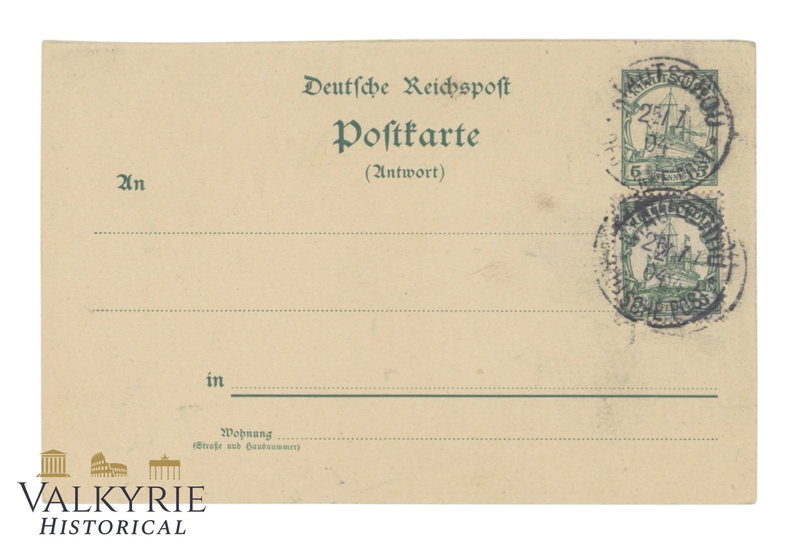Jiaozhou (German name: Kiautschou) 5-Pfennig Postcard (1 of 2)