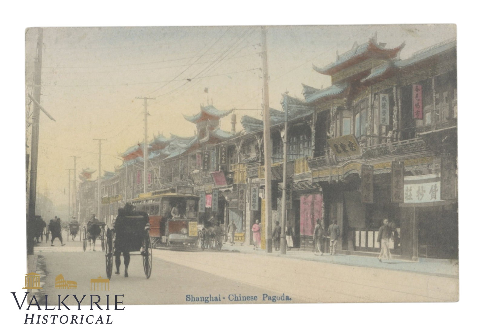 Shanghai, China - Chinese pagoda, circa 1910.: Shanghai, China - Chinese pagoda, circa 1910. Very pretty street scene. Not signed or posted.Shipping flat cost $25 it doesn't matter how many items you win. you pay just $25 for shipping.