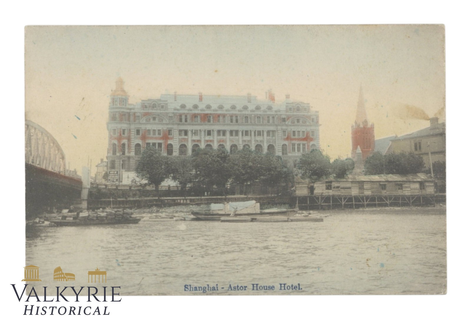 Shanghai, China - Astor House Hotel, circa 1910.: Shanghai, China - Astor House Hotel, circa 1910. Very pretty street scene. Not signed or posted. Flat shipping cost $25, it doesn't matter how many items you win. You pay just $25 for shipping.