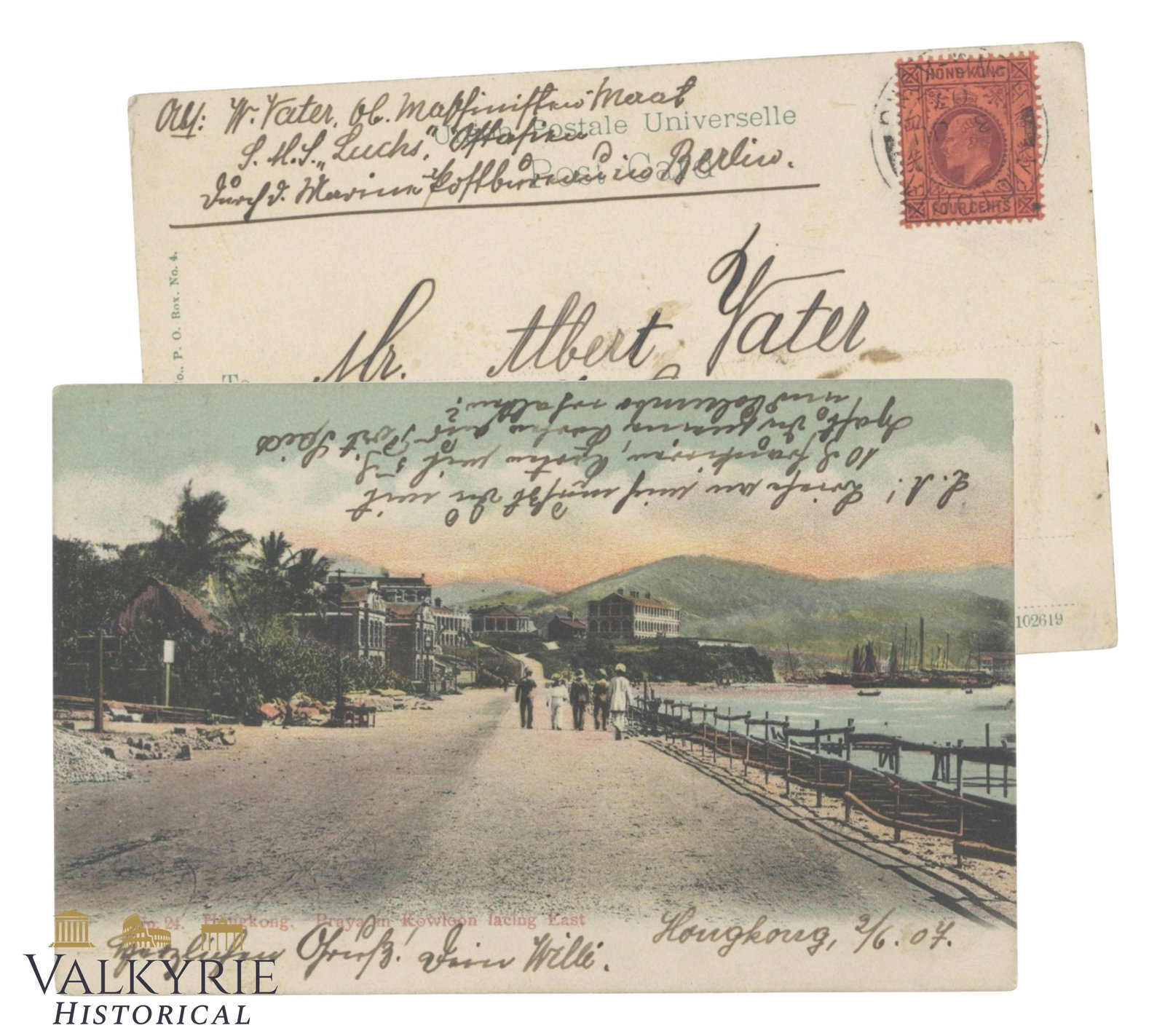 Hong Kong China - Kowloon Beach Facing East. 4 cents Hong Kong stamp 1907: Hong Kong China - Kowloon Beach Facing East. 4 cents Hong Kong stamp. Recorded and sent in 1907 to Germany.Shipping flat cost $25 it doesn't matter how many items you win. you pay just $25 for shippin