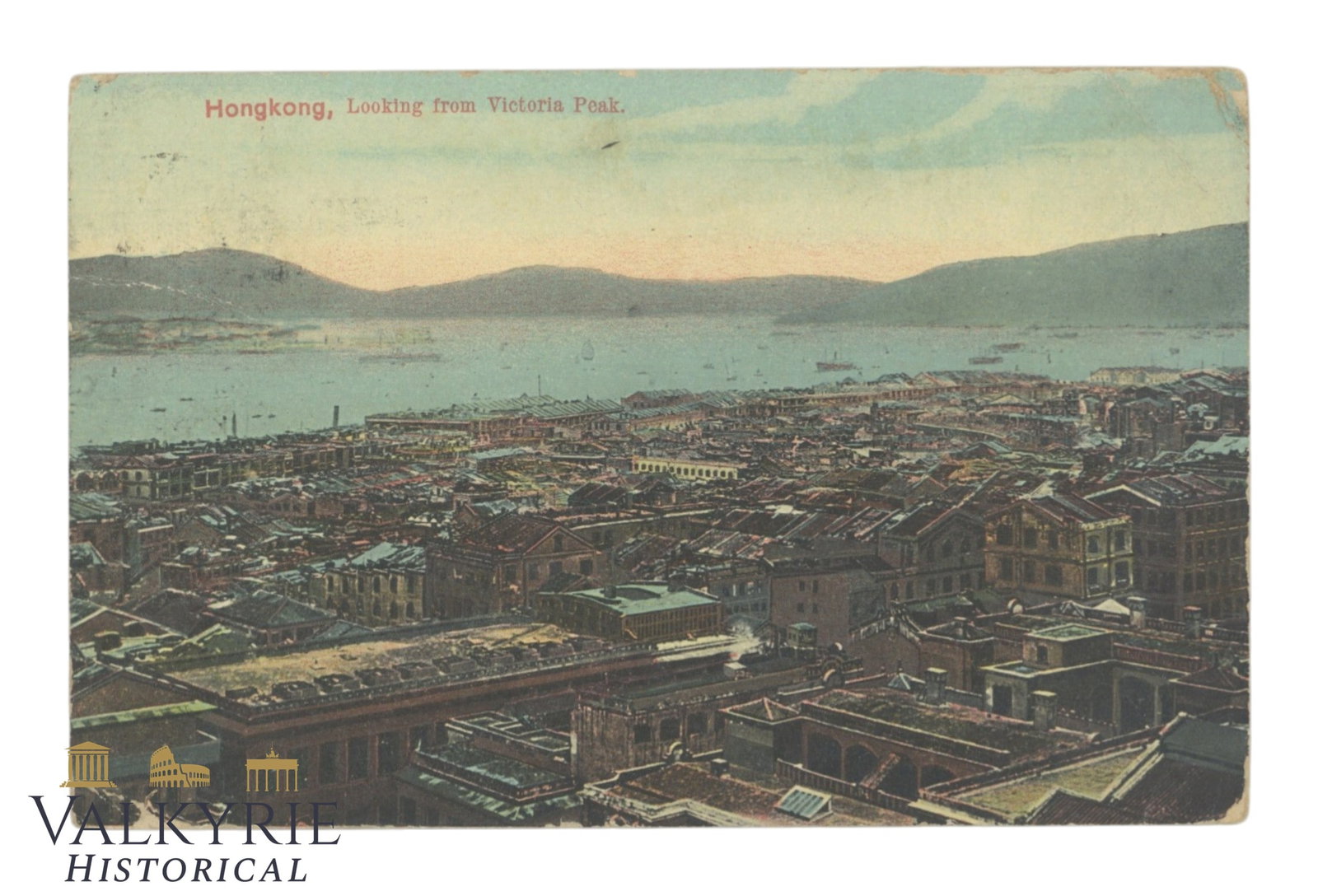 Hong Kong China View from Victoria Peak, circa 1910.: Hong Kong China View from Victoria Peak, circa 1910. Inscribed and shipped but missing stamp. Flat shipping cost $25; it doesn't matter how many items you win. You pay just $25 for shipping.