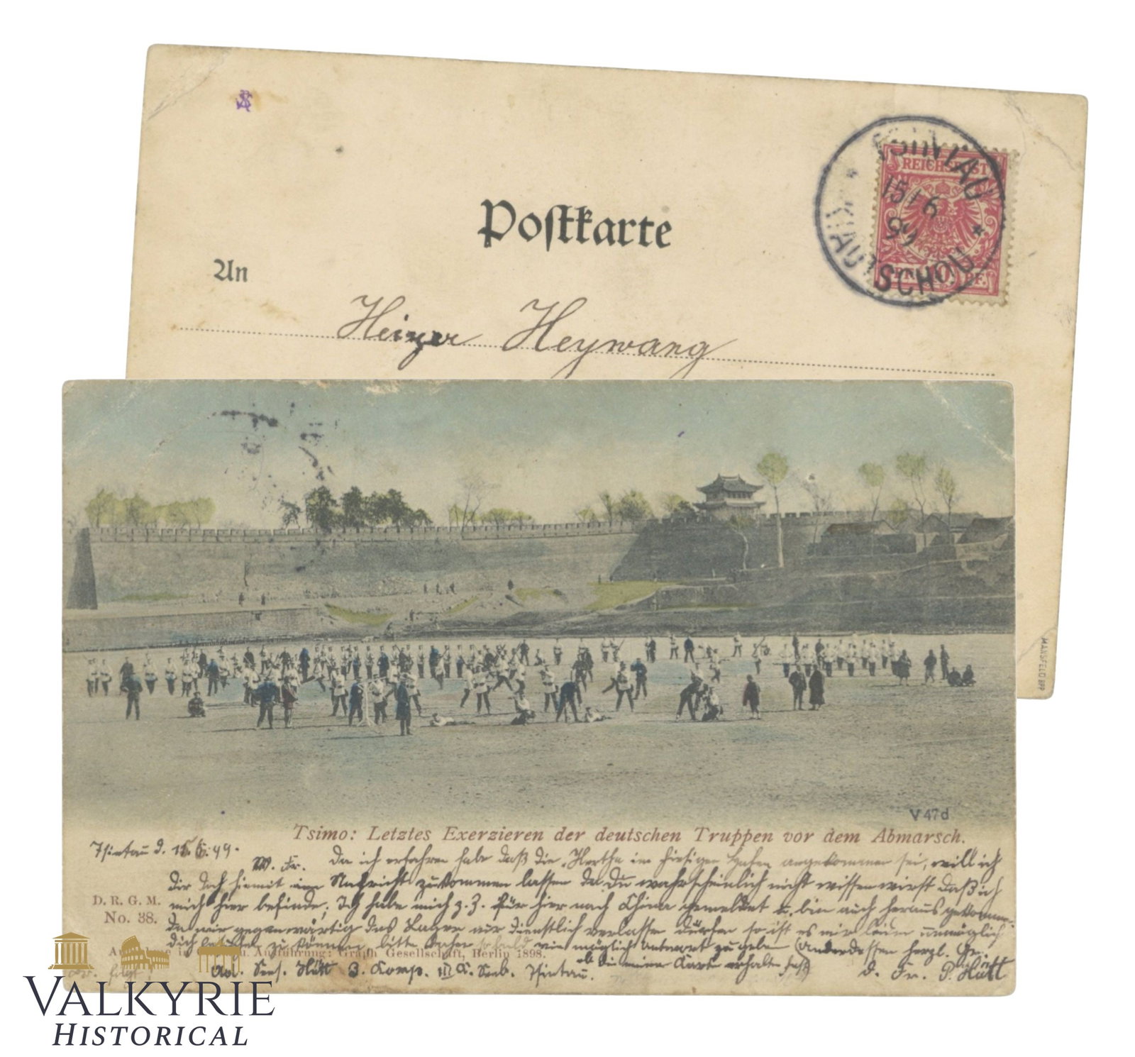 Jimo Qingdao China - Tsimo: Final drill of the German troops before their departure.: Jimo Qingdao China - Tsimo: Final drill of the German troops before their departure.Inscribed and posted in 1899. Shipping flat cost $25 it doesn't matter how many items you win. you pay just $25 for 