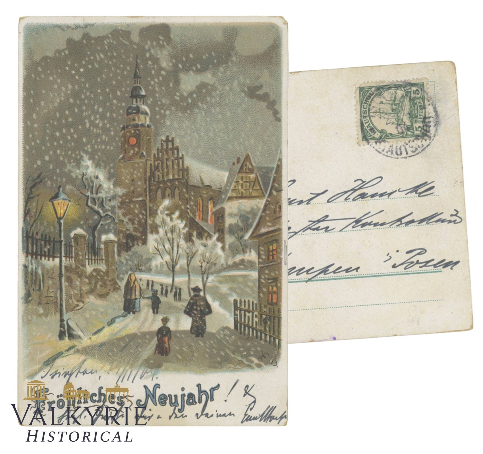 Postcard Sent from China to Germany with a 5-cent stamp from Jiaozhou: Postcard Sent from China to Germany with a 5-cent stamp from Jiaozhou (German name Kiautschou). Recorded and sent to Kempen near Pozna?, Germany in 1905. Shipping flat cost $25 it doesn't matter how m