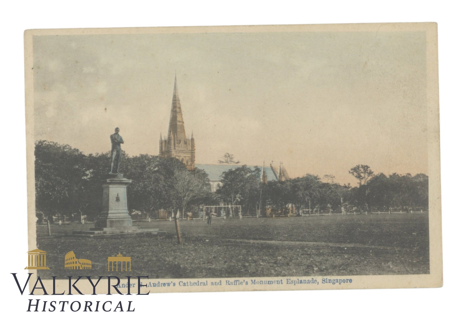 Singapore - Andrew's Cathedral and Raffles Monument Esplanade - around 1920.: Singapore - Andrew's Cathedral and Raffles Monument Esplanade - around 1920. Shipping flat cost $25 it doesn't matter how many items you win. you pay just $25 for shipping.