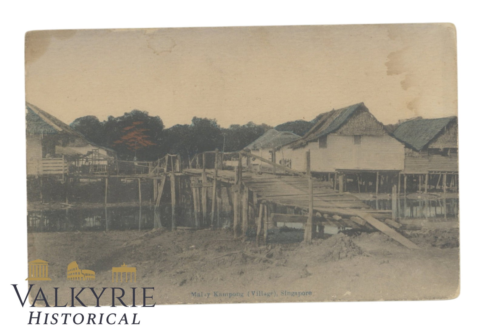 Singapore - Malay Kampong Village - around 1920.: Singapore - Malay Kampong Village - around 1920. Shipping flat cost $25 it doesn't matter how many items you win. you pay just $25 for shipping.