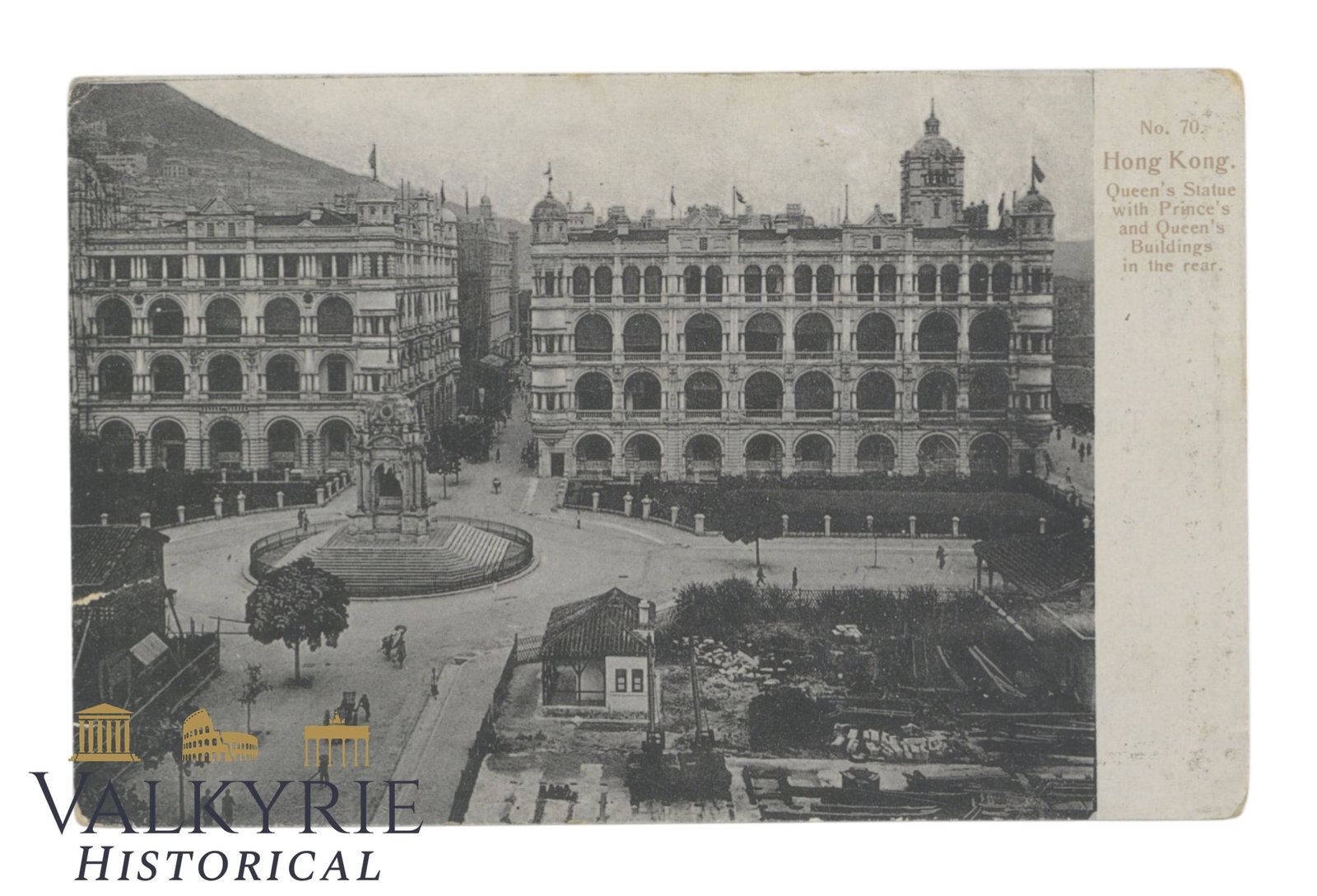 Hong Kong - Queen's Statue with Prince's and Queen's Building - around 1900.: Hong Kong - Queen's Statue with Prince's and Queen's Building - around 1900. Shipping flat cost $25 it doesn't matter how many items you win. you pay just $25 for shipping.