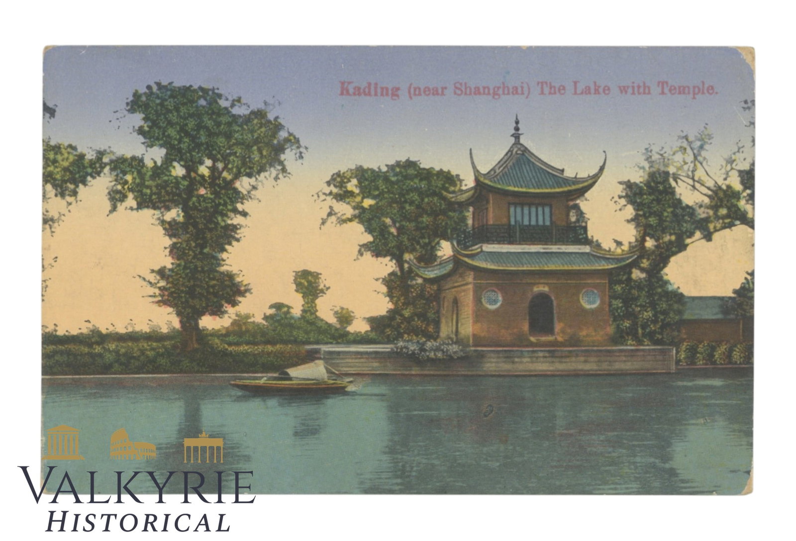 Shanghai China - Kading the Lake with Temple- around 1910.: Shanghai China - Kading the Lake with Temple- around 1910. Shipping flat cost $25 it doesn't matter how many items you win. you pay just $25 for shipping.