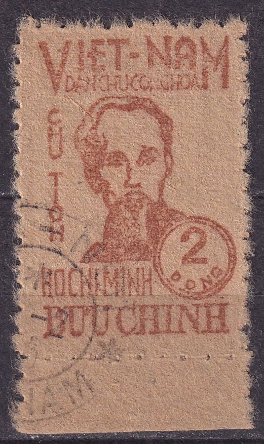 1948 Vietnam President Ho Chi Minh stamps fiber paper Mi 2-3: 1948 Vietnam President Ho Chi Minh stamps fiber paper Mi 2-3 used. Shipping flat cost $25 it doesn't matter how many items you win. you pay just $25 for shipping.