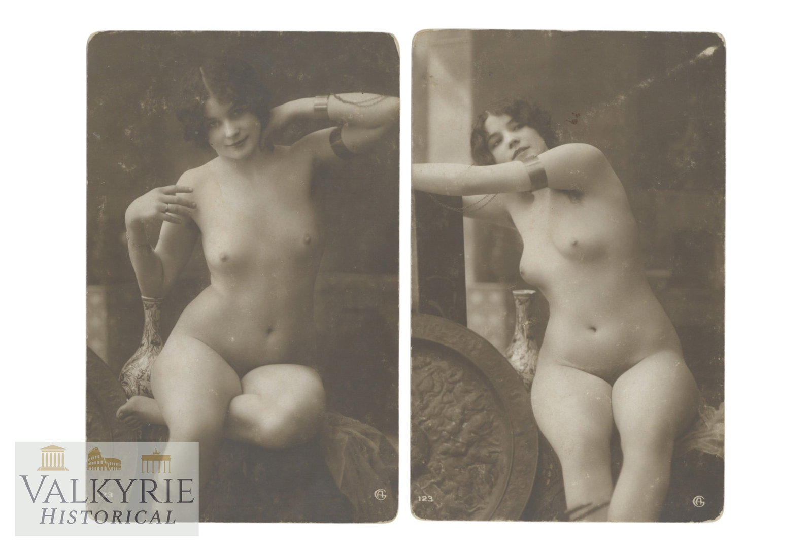 Two Artistic Photos - Female Nudes. Postcard size, circa 1910-1930.: Two Artistic Photos - Female Nudes. Postcard size, circa 1910-1930. Shipping flat cost $25 it doesn't matter how many items you win. you pay just $25 for shipping.