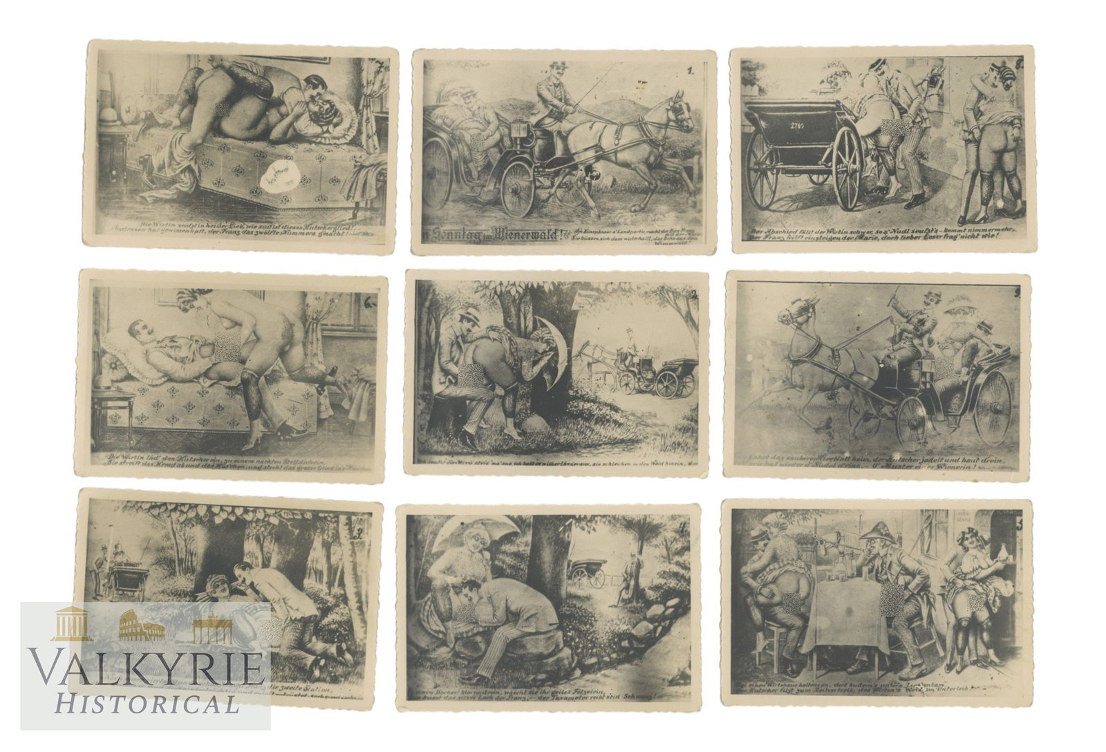 Nine Photos with Erotic Story - Female Nudes. Size 12,5 x 8,5 cm , circa 1910-1930. (1 of 11)