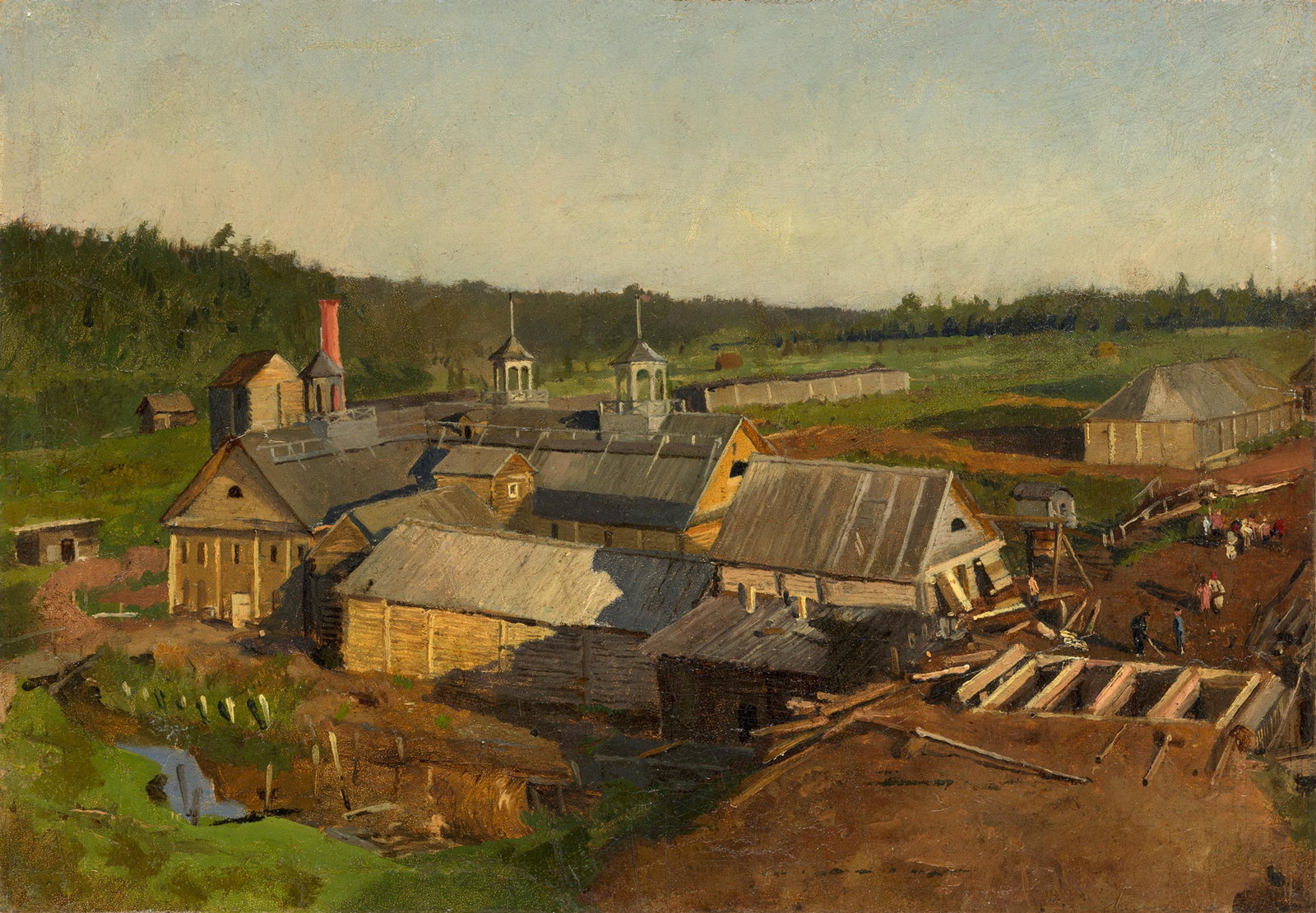 SVEDOMSKY, ALEXANDER (1848-1911): View of the Distillery at Mikhailovsky Zavod. Oil on canvas, 28 by 40.5 cm. Provenance: Collection of the artist's daughter Anna Svedomskaia (1898-1973). Thence by descent. L'Atelier dei Fratelli Sved