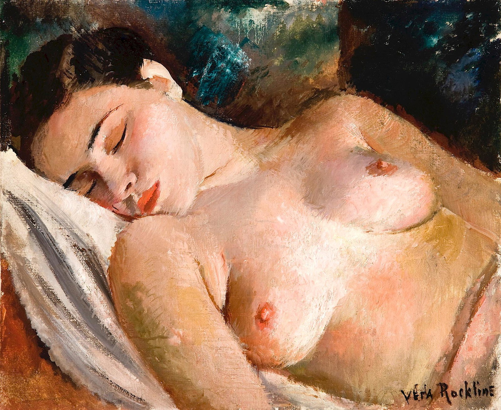 ◎ ROCKLINE, VERA (1896-1934): Sleeping Nude Oil on canvas, 46.5 by 55.5 cm., signed. Provenance: Important private collection, Europe. Exhibited: Venere Russa. Fascino femminile nell’arte del novecento, Fondazion