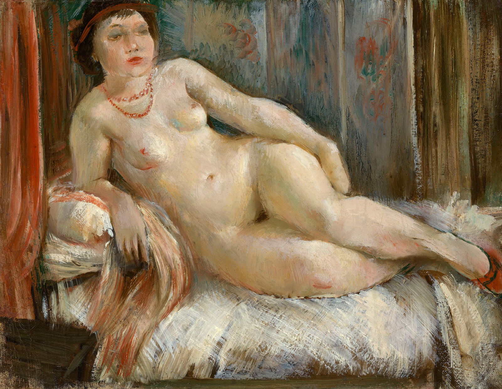 ROCKLINE, VERA; Reclining Nude with Red Necklace: ROCKLINE, VERA (1896–1934) Oil on canvas, 46 by 59 cm.