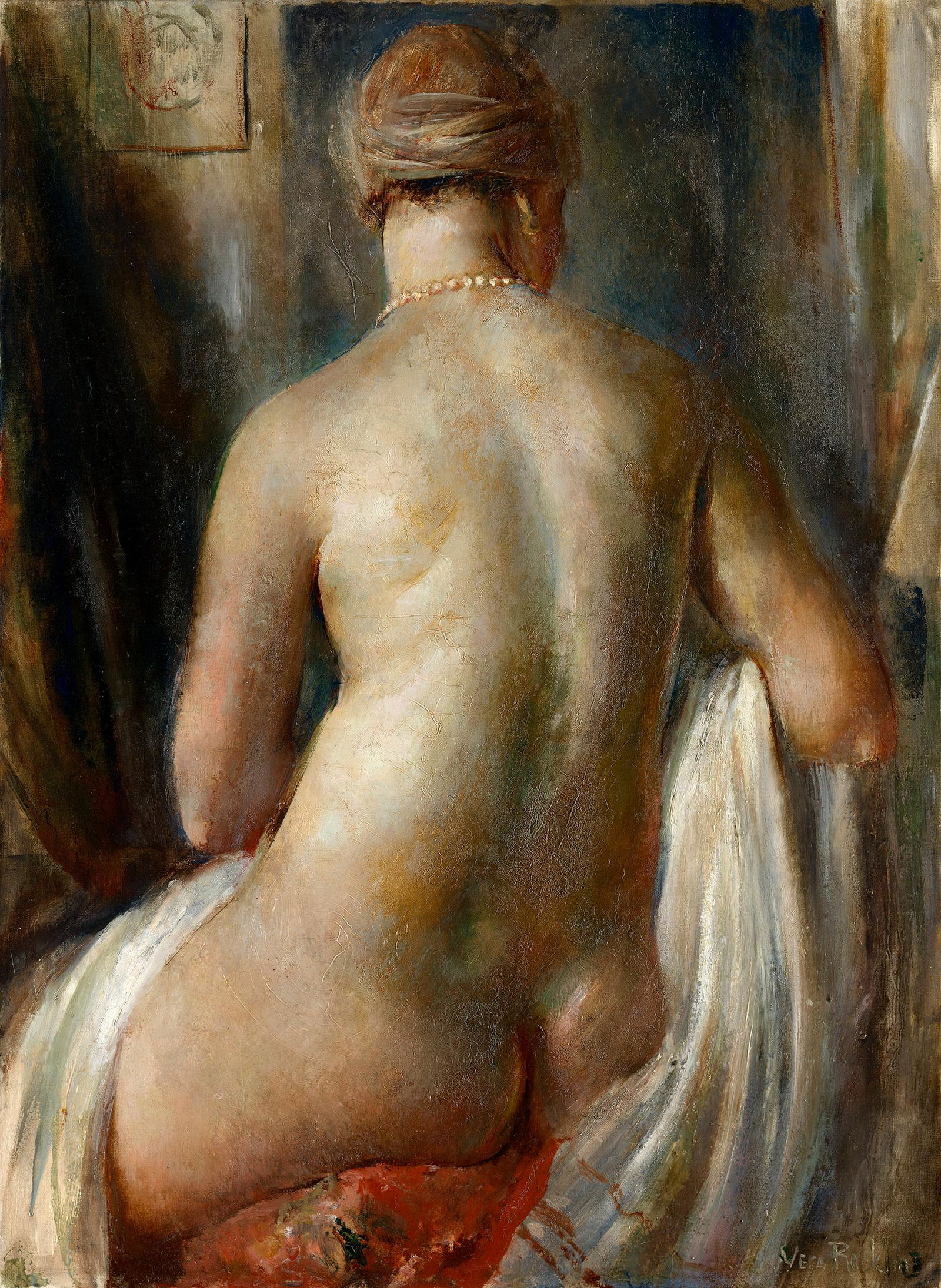 ROCKLINE, VERA; Seated Nude: ROCKLINE, VERA (1896–1934) , signed, also further signed on the stretcher. Oil on canvas, 100.5 by 73.5 cm.