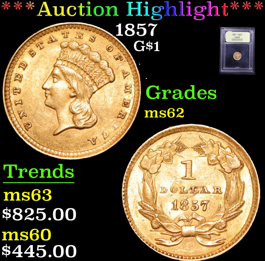1857 Gold Dollar $1 Graded Select Unc By USCG (1 of 5)