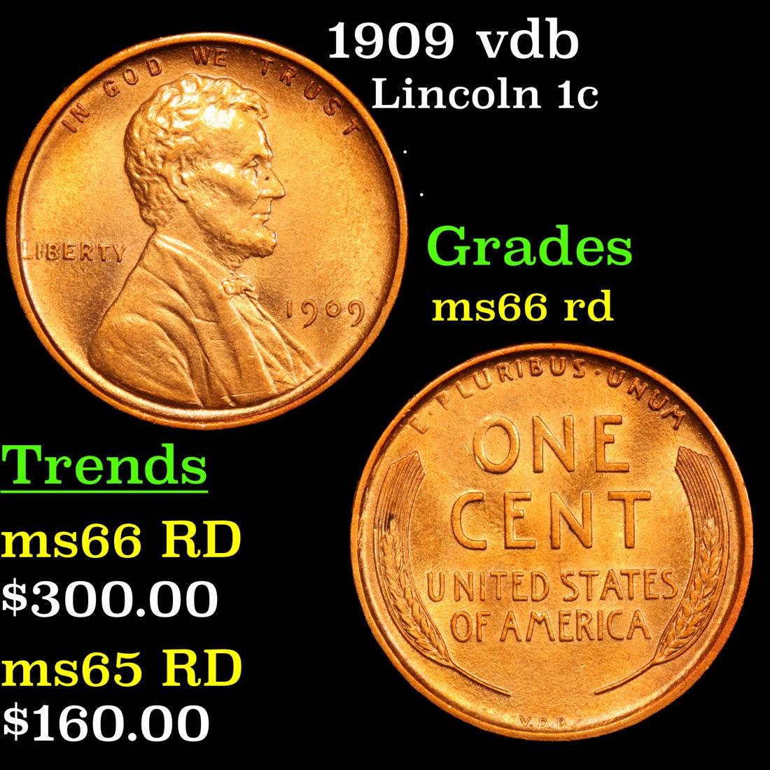 1909 vdb Lincoln Cent 1c Grades GEM+ Unc RD (1 of 3)