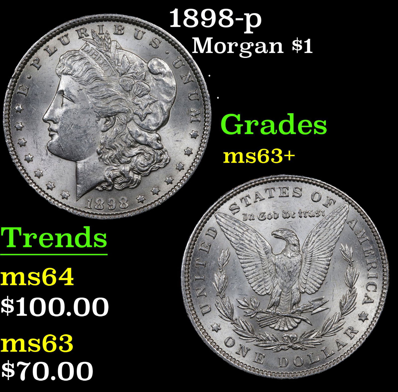1898-p Morgan Dollar $1 Grades Select+ Unc (1 of 3)