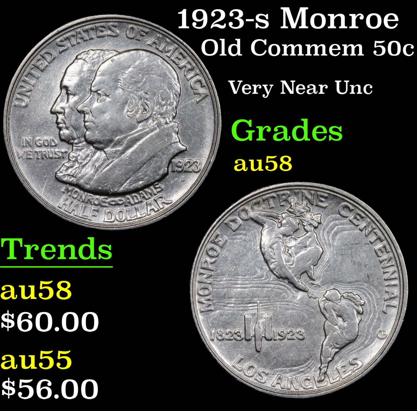 1923-s Monroe Old Commem Half Dollar 50c Grades Choice (1 of 3)