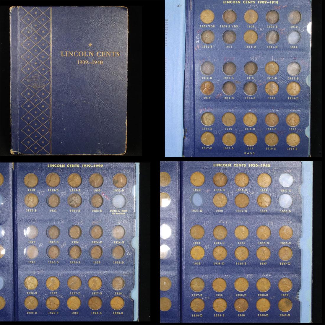 Partial Lincoln cent book 1909-1940 59 coins . . (1 of 8)