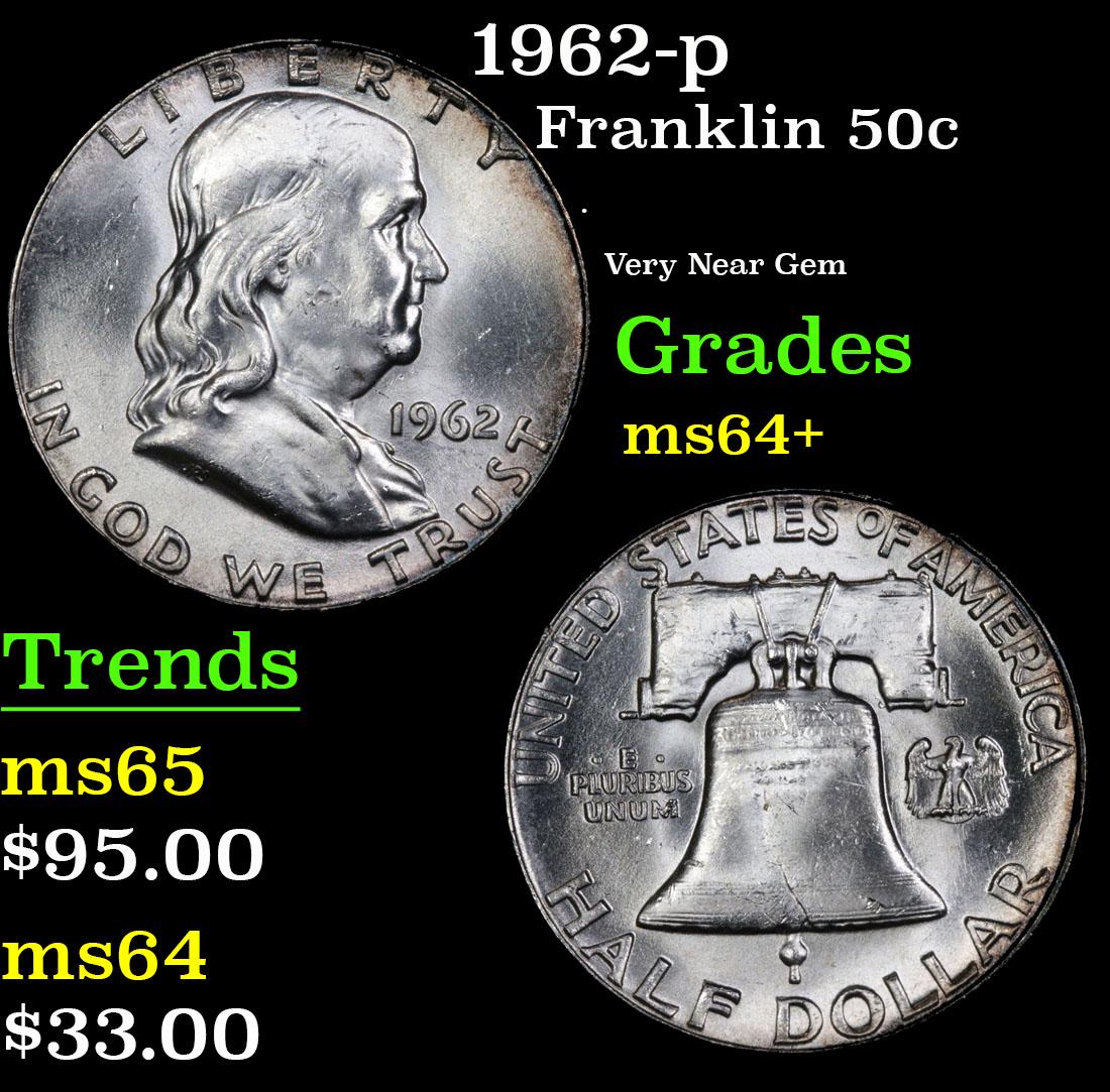 1962-p Franklin Half Dollar 50c Grades Choice+ Unc (1 of 3)