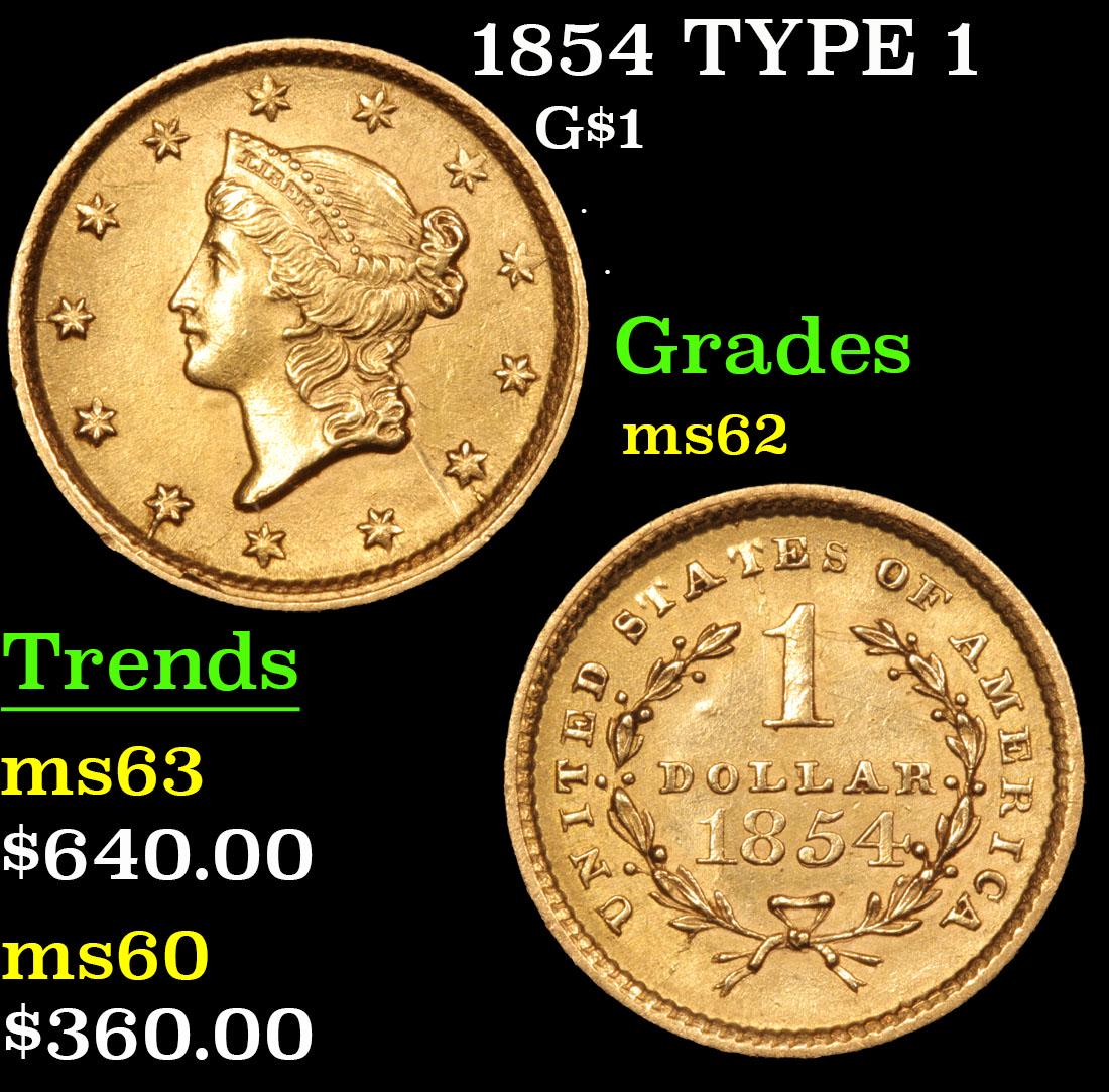 1854 TYPE 1 Gold Dollar $1 Grades Select Unc (1 of 3)
