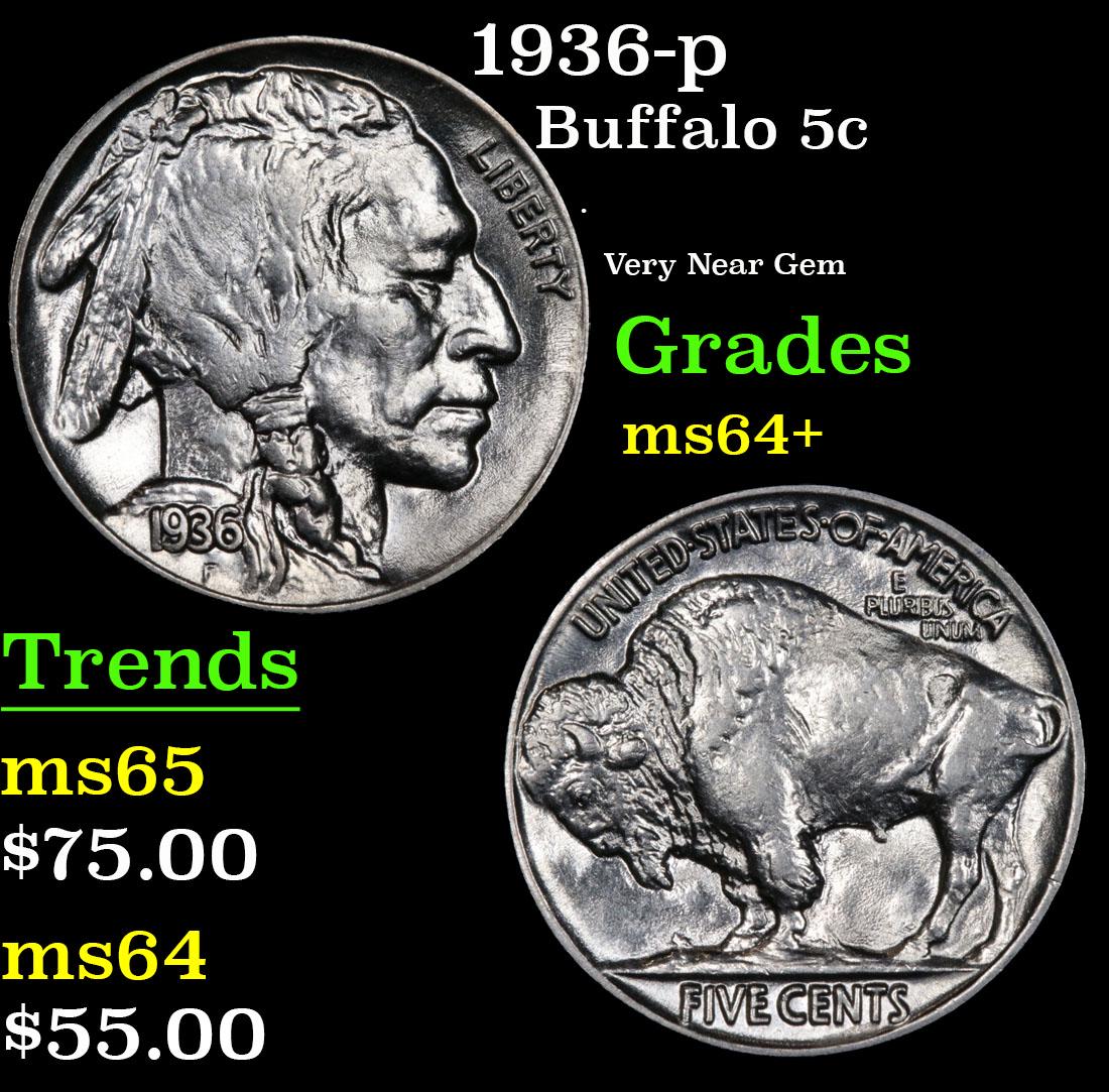 1936-p Buffalo Nickel 5c Grades Choice+ Unc (1 of 3)