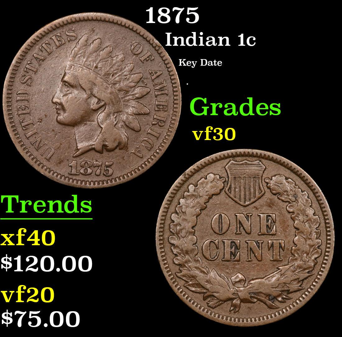 1875 Indian Cent 1c Grades vf++ (1 of 3)