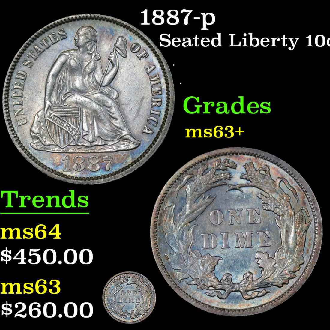 1887-p Seated Liberty Dime 10c Grades Select+ Unc (1 of 5)