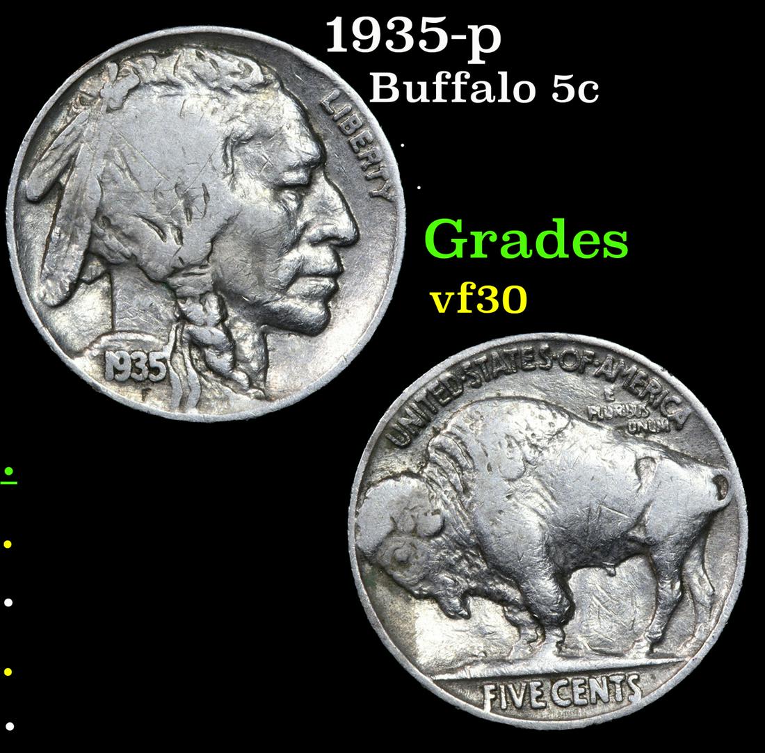 1935-p Buffalo Nickel 5c Grades vf++ (1 of 3)