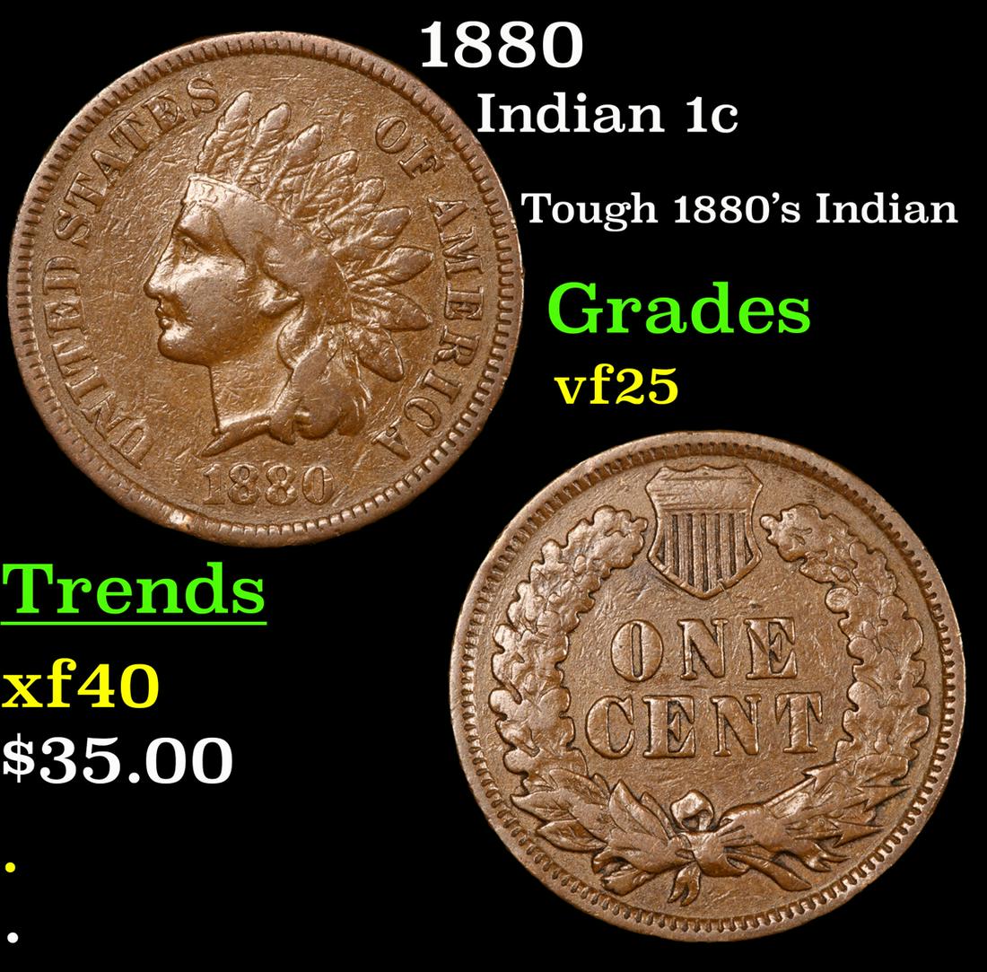 1880 Indian Cent 1c Grades vf+ (1 of 3)