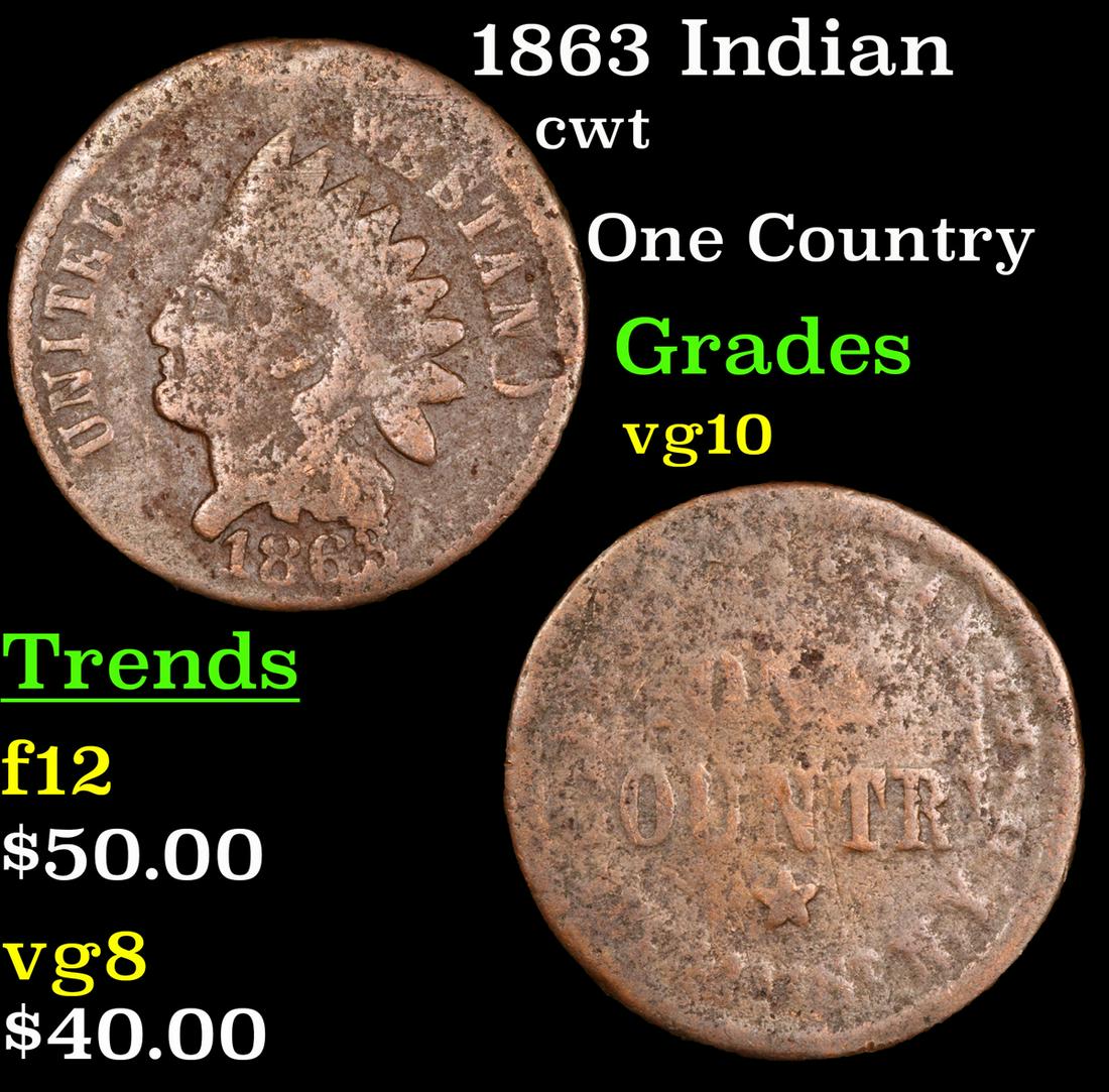 1863 Indian Civil War Token 1c Grades vg+ (1 of 3)