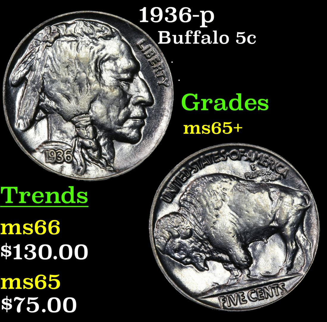 1936-p Buffalo Nickel 5c Grades GEM+ Unc (1 of 3)