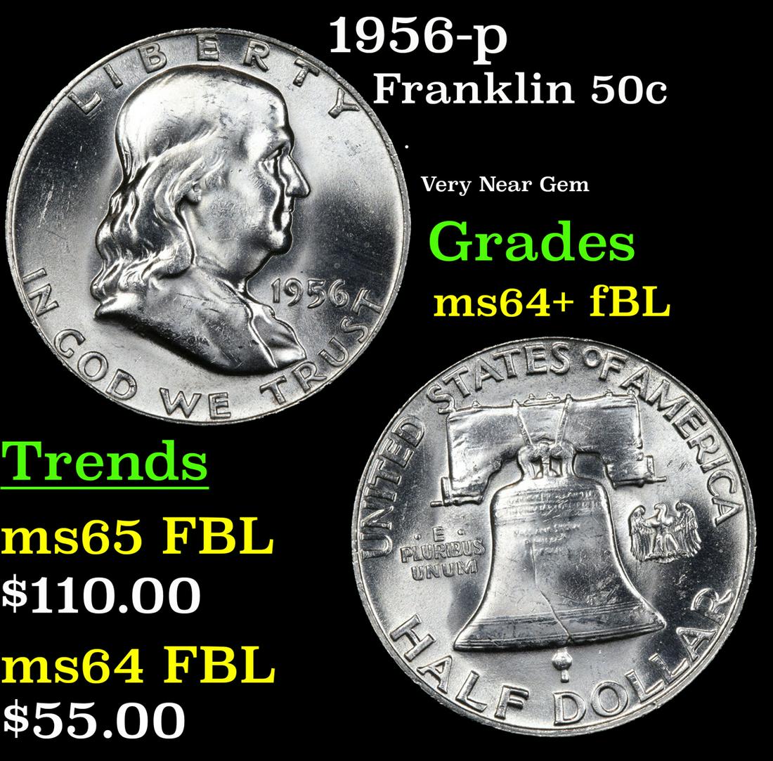 1956-p Franklin Half Dollar 50c Grades Choice Unc+ FBL (1 of 3)