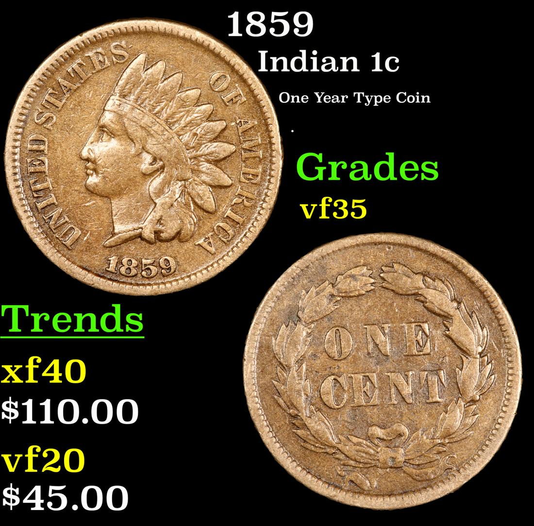 1859 Indian Cent 1c Grades vf++ (1 of 3)