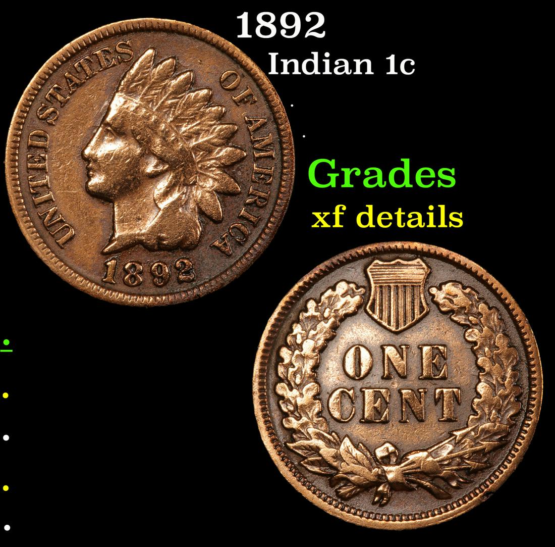 1892 Indian Cent 1c Grades xf details (1 of 3)