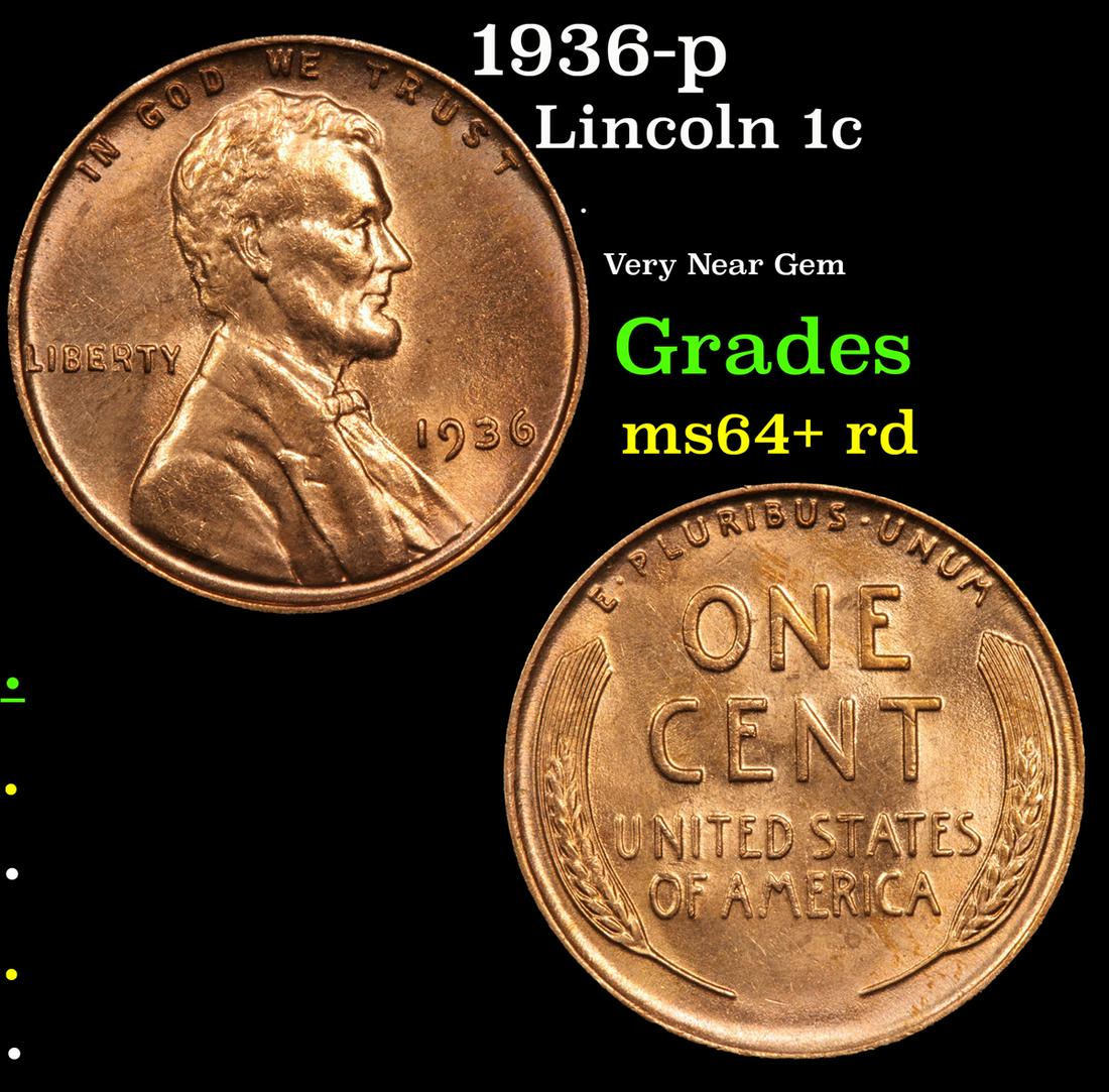 1936-p Lincoln Cent 1c Grades Choice+ Unc RD (1 of 3)