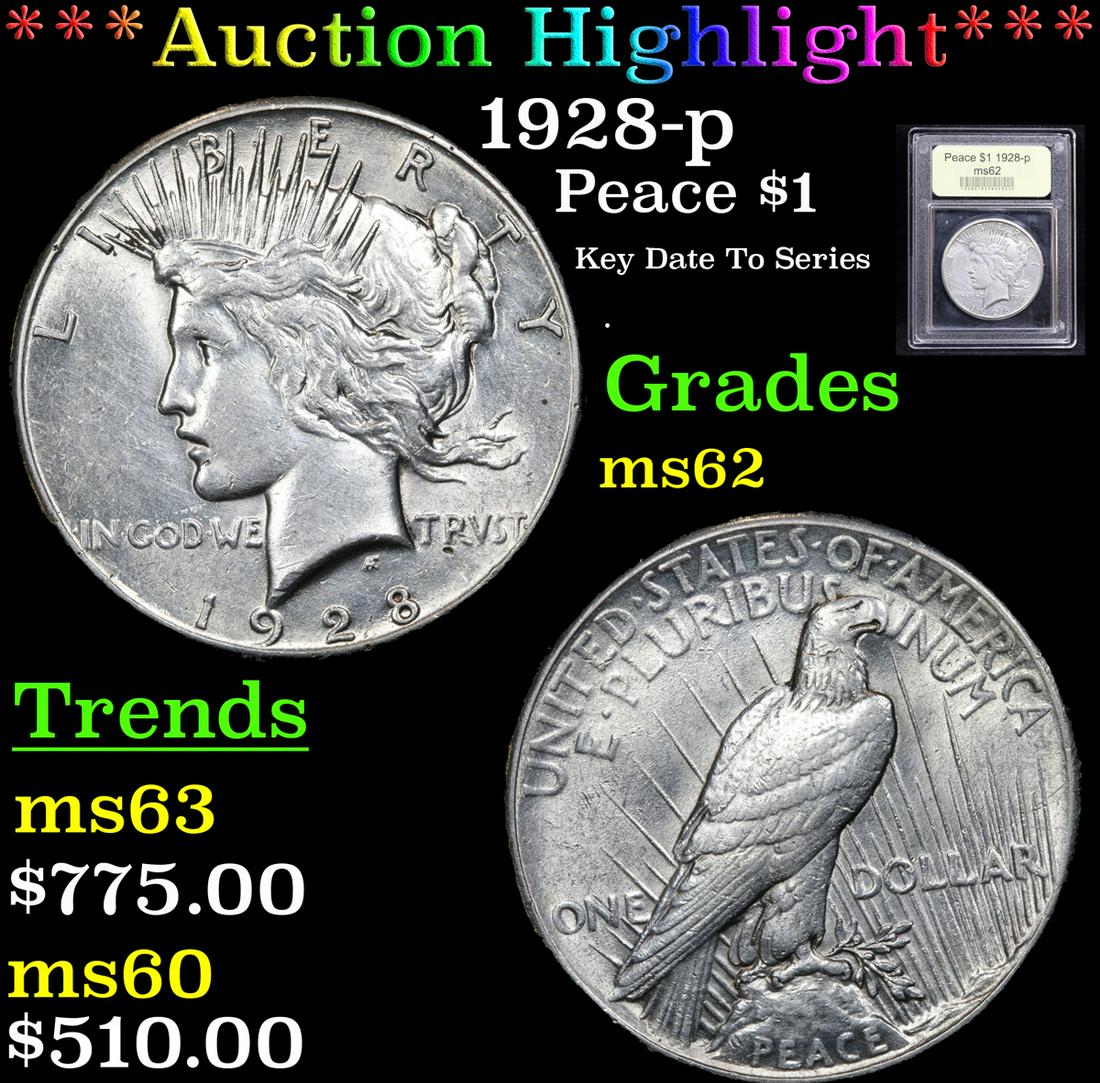***Auction Highlight*** 1928-p Peace Dollar $1 Graded (1 of 5)