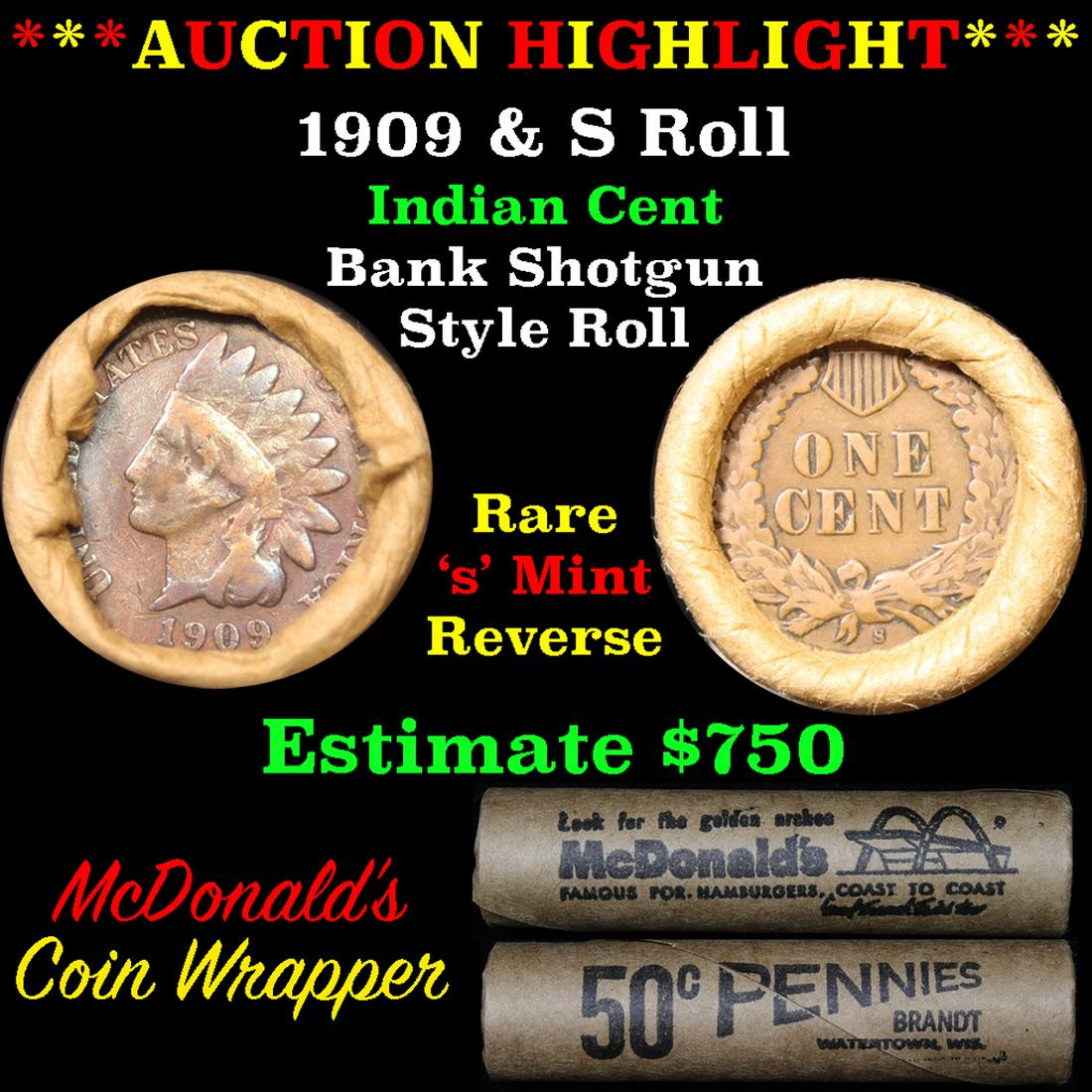 ***Auction Highlight*** Indian 1c Shotgun Roll, 1909 (1 of 5)