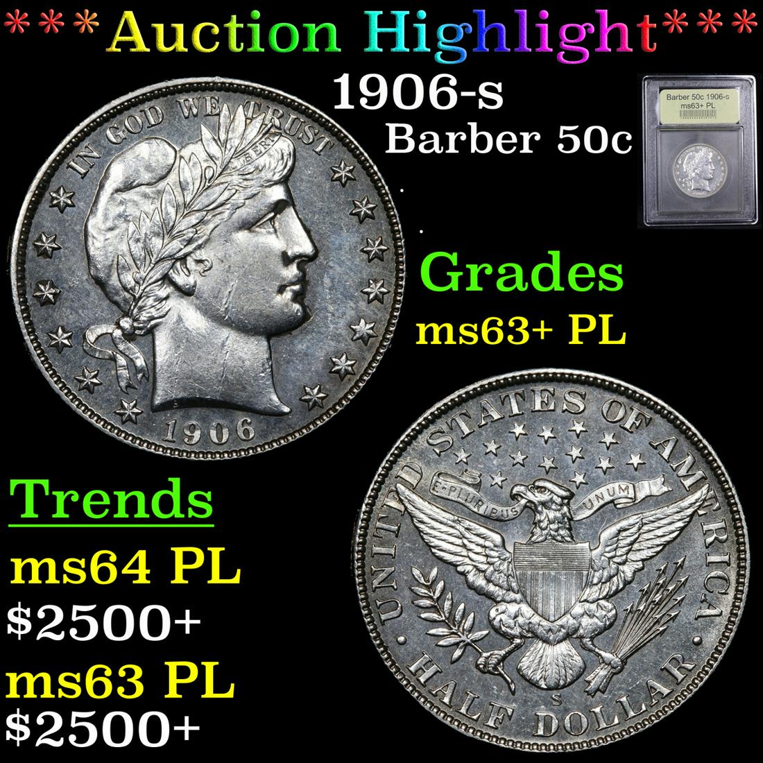 ***Auction Highlight*** 1906-s Barber Half Dollars 50c (1 of 5)