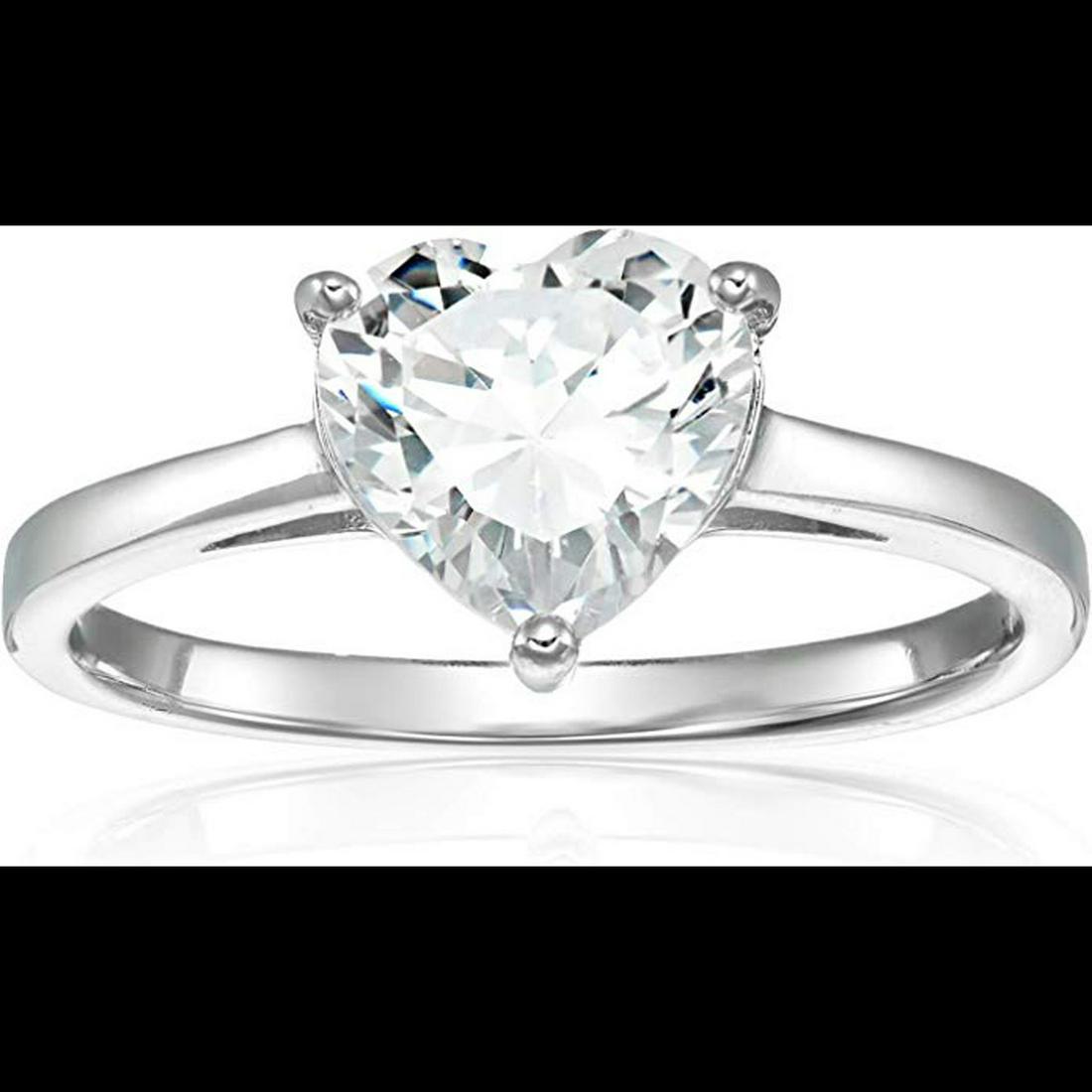 Sterling Silver Rohdium 8mm Heart Cut Soatire Engaement (1 of 3)