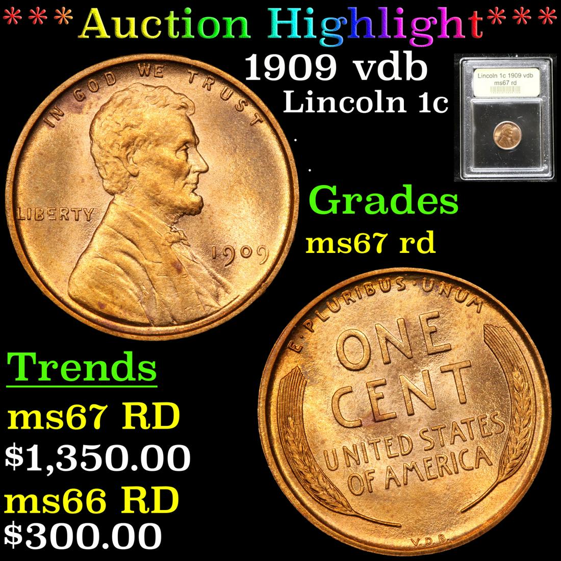 ***Auction Highlight*** 1909 vdb Lincoln Cent 1c Graded (1 of 5)