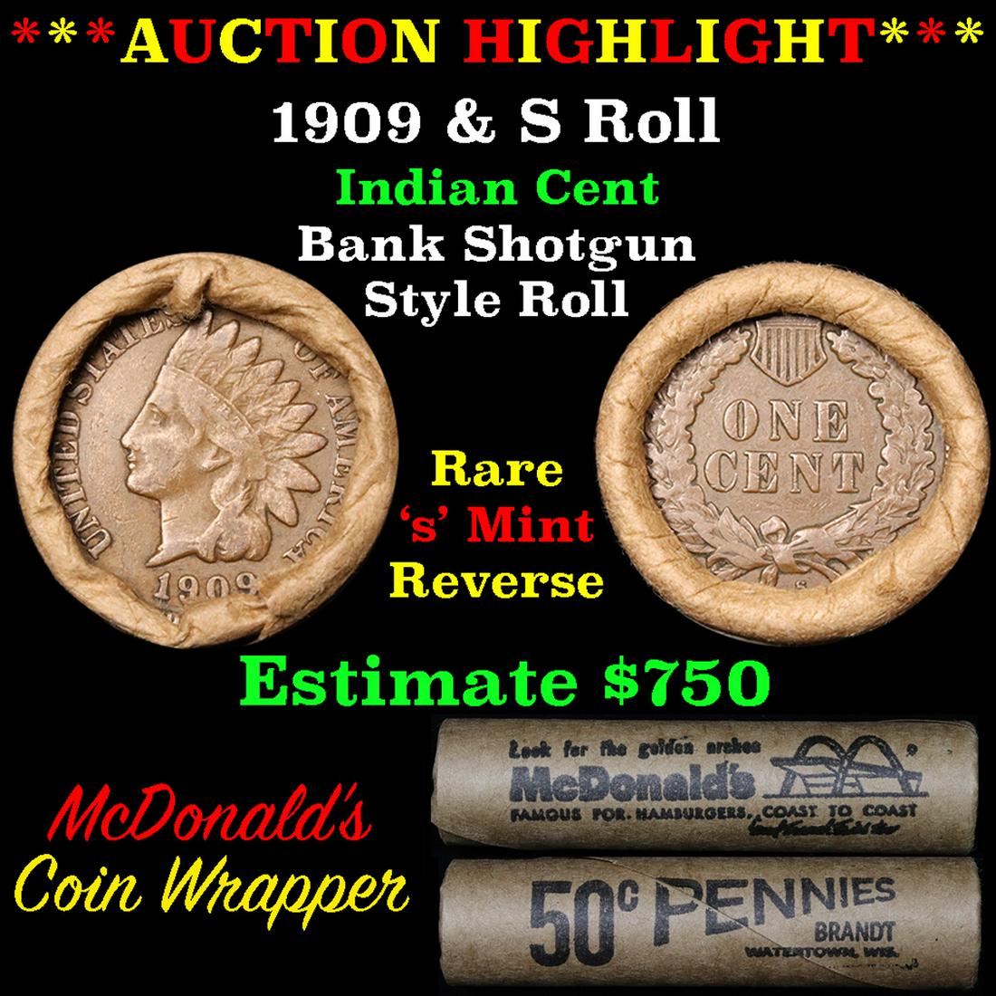 ***Auction Highlight*** Indian 1c Shotgun Roll, 1909 (1 of 5)