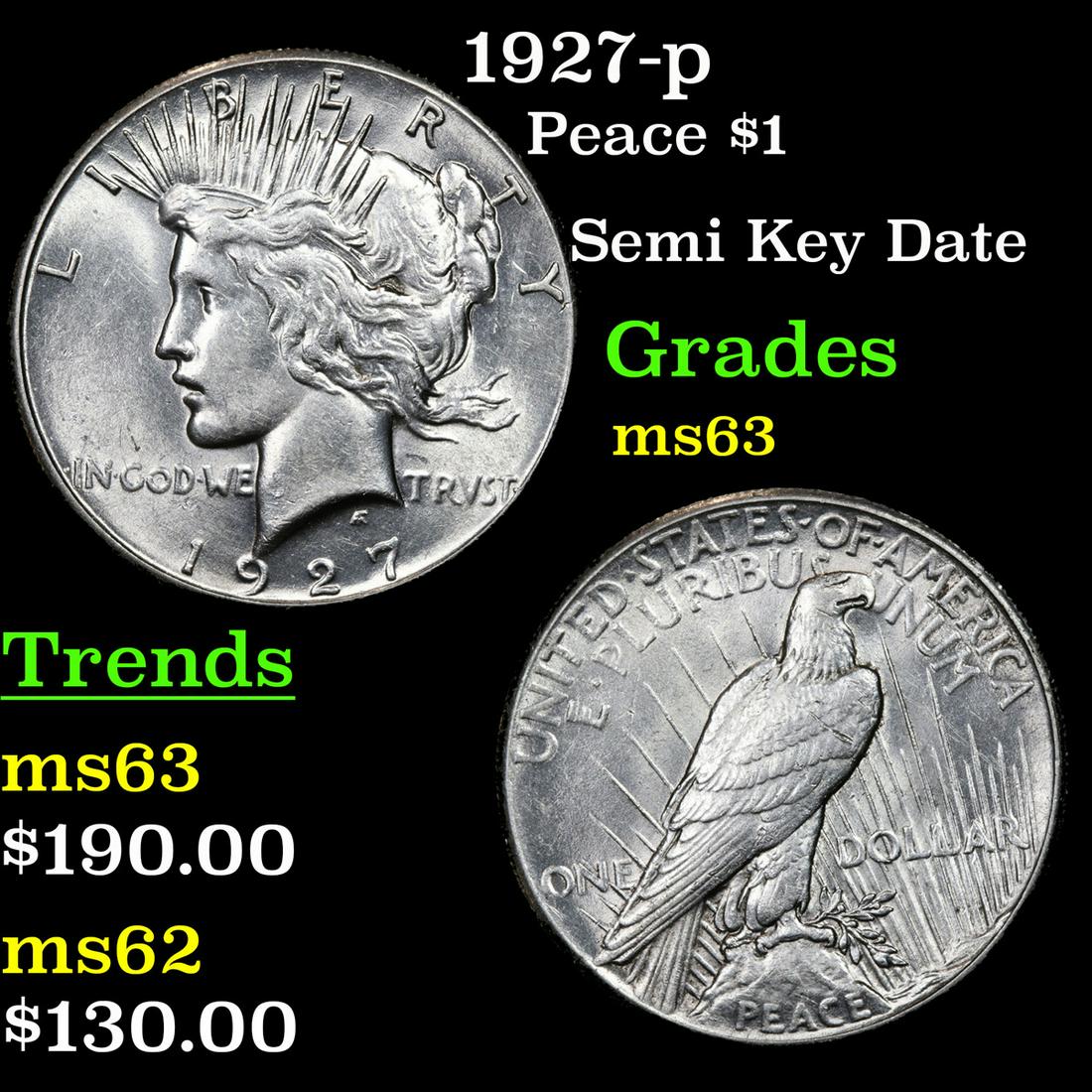 1927-p Peace Dollar $1 Grades Select Unc (1 of 3)